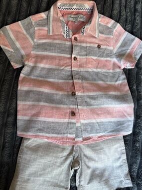 Sovereign Code Pink & Gray Striped Summer Shirt Set